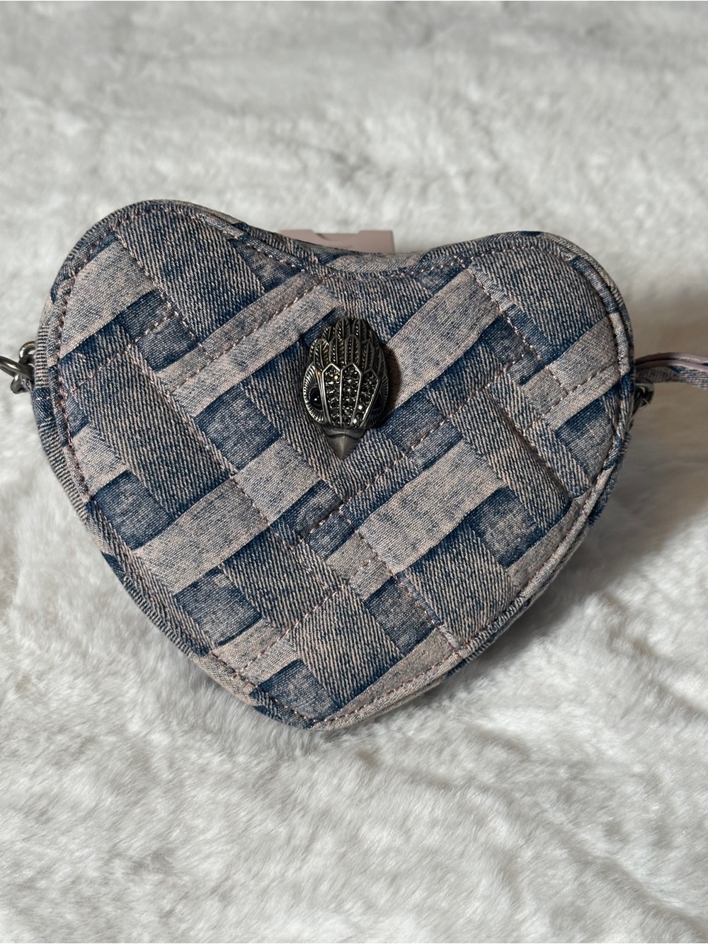 Kurt Geiger Heart-Shaped Woven Denim Crossbody Bag - Blue NWOT